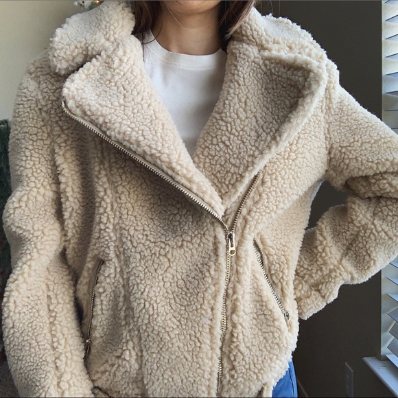 ✨H&M beige motto teddy jacket - Picture 5 of 8